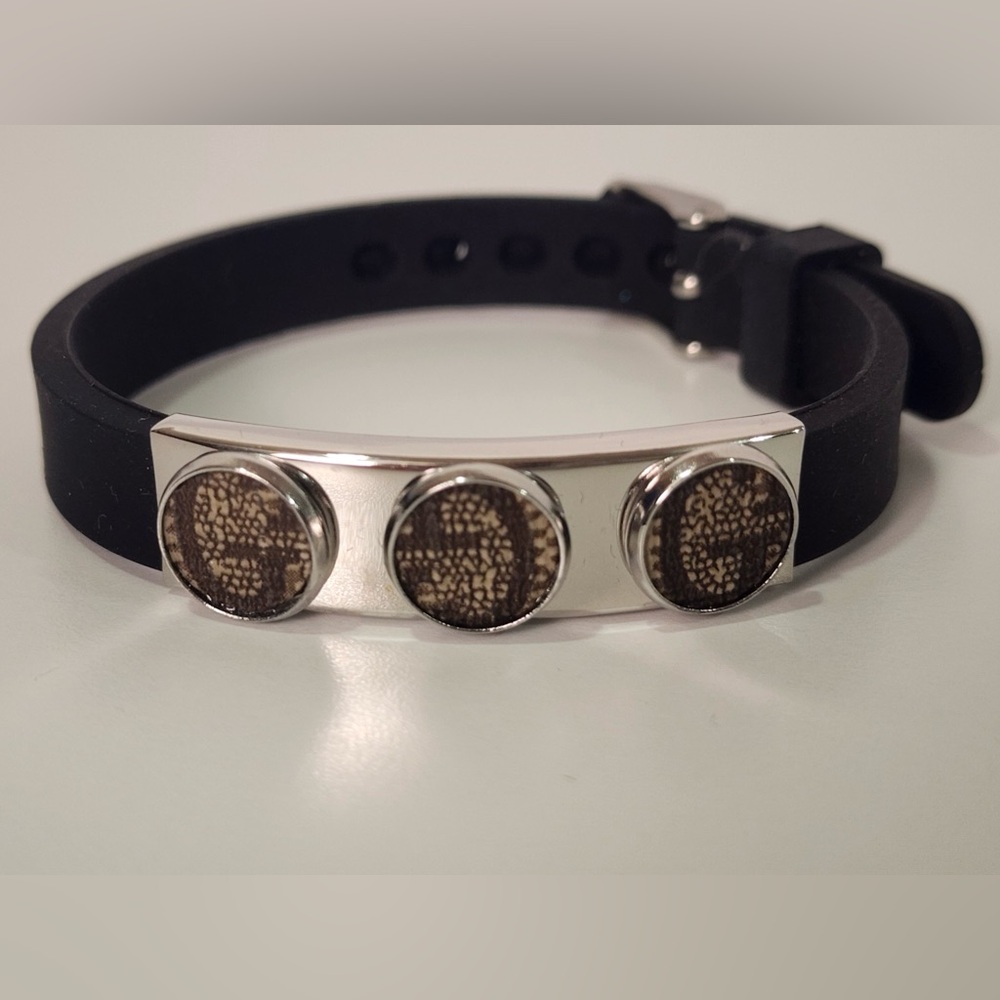 Gucci Monogram Canvas Black Silver Stainless Steel Bracelet - Picture 2 of 5
